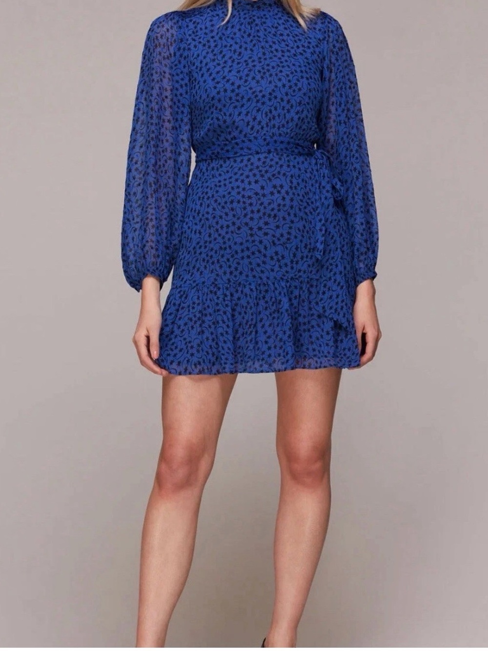 Ladies Whistles  Blue Warped Star Print Dobby Dress Size 8  $339